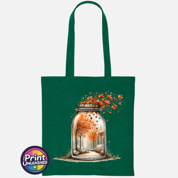 Wish Jar bottle green Wish Jar copper autumn woodland design on cotton tote bag bottle green - Print Unleashed