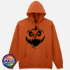 Wide-eyed pumpkin with a stalk and jagged open mouth on a Texas Orange Softstyle Hoodie - Print Unleashed