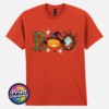 Halloween BOO design with tangled vines, a witch-hat pumpkin, ghosts and a spooky tree printed on a unisex T-shirt antique orange - Print Unleashed