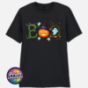 Halloween BOO design with tangled vines, a witch-hat pumpkin, ghosts and a spooky tree printed on a unisex T-shirt black - Print Unleashed