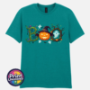 Halloween BOO design with tangled vines, a witch-hat pumpkin, ghosts and a spooky tree printed on a jade unisex T-shirt - Print Unleashed