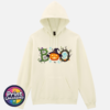 Halloween BOO design with tangled vines, a witch-hat pumpkin, ghosts and a spooky tree printed on a softstyle hoodie in off white - Print Unleashed