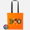 Halloween BOO design with tangled vines, a witch-hat pumpkin, ghosts and a spooky tree printed on a tote bag in orange and black - Print Unleashed