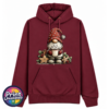 Classic Hoodie in pepper red featuring a Christmas gonk in a red snowflake hat holding hot chocolate piled with marshmallows, surrounded by gingerbread stars and holly - Print Unleashed