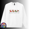 Four dachshunds dressed as Santa, a reindeer, an elf and a snowman above Dachshund Through the Snow wording, printed on a white unisex sweatshirt - Print Unleashed