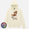 Duck wearing a copper-orange bobble hat and scarf on a softstyle hoodie in off white - Print Unleashed