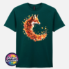 Fox in profile with its russet fur blending into a sweeping curve of orange, red and golden autumn leaves printed on a unisex T-shirt marine green - Print Unleashed
