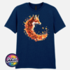 Fox in profile with its russet fur blending into a sweeping curve of orange, red and golden autumn leaves printed on a unisex T-shirt navy - Print Unleashed
