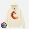 Fox in profile with its russet fur blending into a sweeping curve of orange, red and golden autumn leaves printed on a softstyle hoodie in off white - Print Unleashed