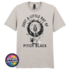 Ice grey unisex T-shirt featuring a dancing skeleton with bats, a crescent moon, stars, a cat and ghost beneath Just a Little Ray of Pitch Black lettering - Print Unleashed