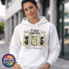 12 new chapters 365 new chances wording with black and gold patterned numbers, bows, flowers and fireworks printed on a white unisex hoodie model - Print Unleashed
