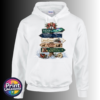 Festive signpost with Northern Lights, observatory and reindeer destinations, decorated with bells, a sleigh and snowy details, printed on a white unisex hoodie - Print Unleashed
