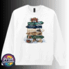 Festive signpost with Northern Lights, observatory and reindeer destinations, decorated with bells, a sleigh and snowy details, printed on a white unisex sweatshirt - Print Unleashed