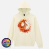 Rabbit framed by swirling red, orange and golden autumn leaves on a softstyle hoodie in off white - Print Unleashed