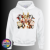 Three Christmas cows with reindeer antlers, earmuffs and signs reading Naughty or Nice and Santa’s Little Helper printed on a white unisex hoodie - Print Unleashed