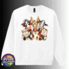 Three Christmas cows with reindeer antlers, earmuffs and signs reading Naughty or Nice and Santa’s Little Helper printed on a white unisex sweatshirt - Print Unleashed