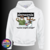 Two musical snowmen with a tambourine and Union Jack guitar beneath Snowasis lettering and Some Might Sleigh wording, printed on a white unisex hoodie - Print Unleashed
