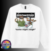Snowasis Some Might Sleigh design featuring two snowmen with a tambourine and Union Jack guitar printed on a white unisex sweatshirt - Print Unleashed