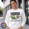 Snowasis Some Might Sleigh design featuring two snowmen with a tambourine and Union Jack guitar printed on a white unisex sweatshirt model female - Print Unleashed
