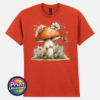 Copper-orange toadstool with white flowers and grasses on an off-white unisex T-shirt antique orange - Print Unleashed