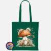 Copper-orange toadstool with white flowers and grasses on a tote bag bottle green - Print Unleashed