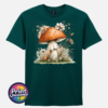 Copper-orange toadstool with white flowers and grasses on an off-white unisex T-shirt marine - Print Unleashed