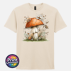 Copper-orange toadstool with white flowers and grasses on an off-white unisex T-shirt natural - Print Unleashed