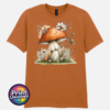 Copper-orange toadstool with white flowers and grasses on an off-white unisex T-shirt texas orange - Print Unleashed