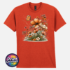 Copper, peach and cream wildflowers with delicate grasses and an orange butterfly printed on a unisex T-shirt antique orange - Print Unleashed