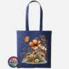 Copper, peach and cream wildflowers with delicate grasses and an orange butterfly printed on a tote bag oxford navy - Print Unleashed