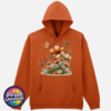 Copper, peach and cream wildflowers with delicate grasses and an orange butterfly printed on a softstyle hoodie in texas orange - Print Unleashed