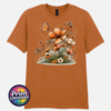 Copper, peach and cream wildflowers with delicate grasses and an orange butterfly printed on a unisex T-shirt texas orange - Print Unleashed