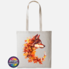 Wolf in profile with a golden eye and fur blending into red, orange and golden autumn leaves on a tote bag natural - Print Unleashed