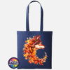 Wolf in profile with a golden eye and fur blending into red, orange and golden autumn leaves on a tote bag ox navy - Print Unleashed