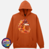 Wolf in profile with a golden eye and fur blending into red, orange and golden autumn leaves on a softstyle hoodie texas orange - Print Unleashed