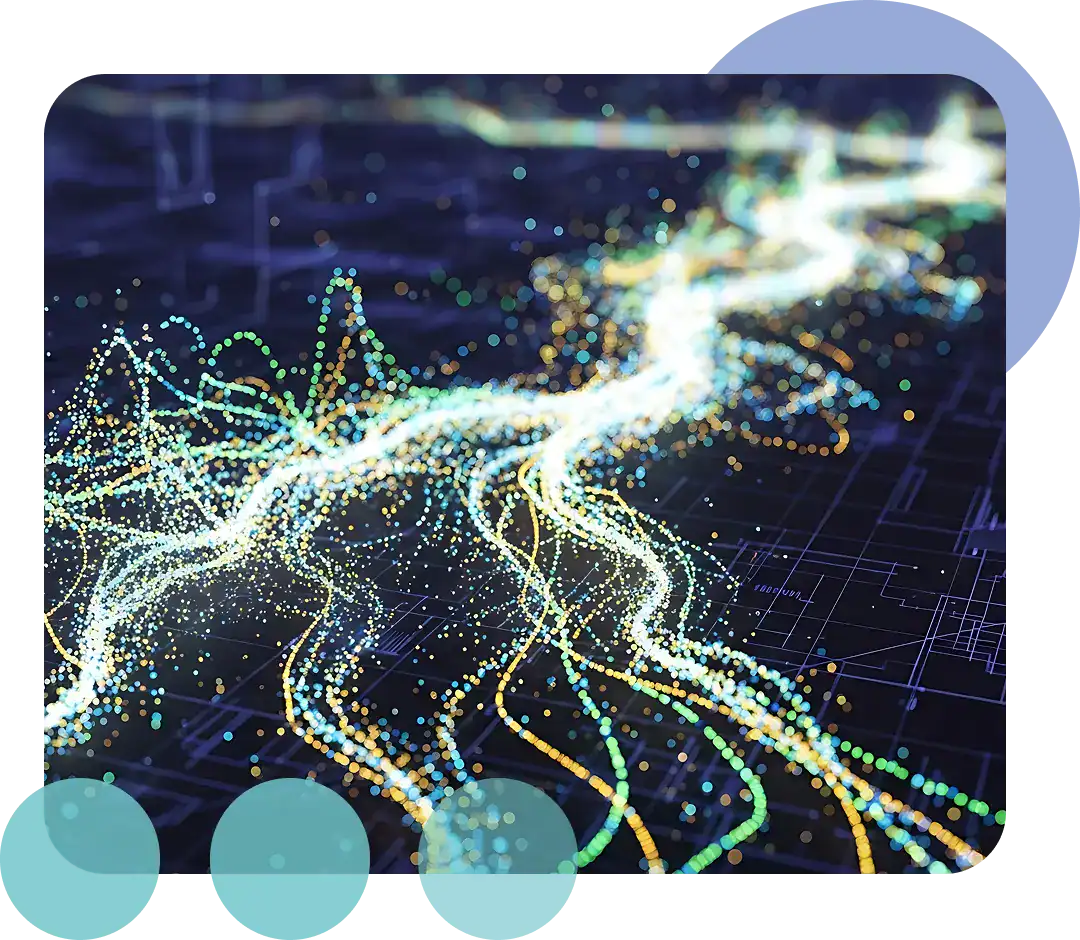 Futuristic digital data network with glowing lines and points for health tech.