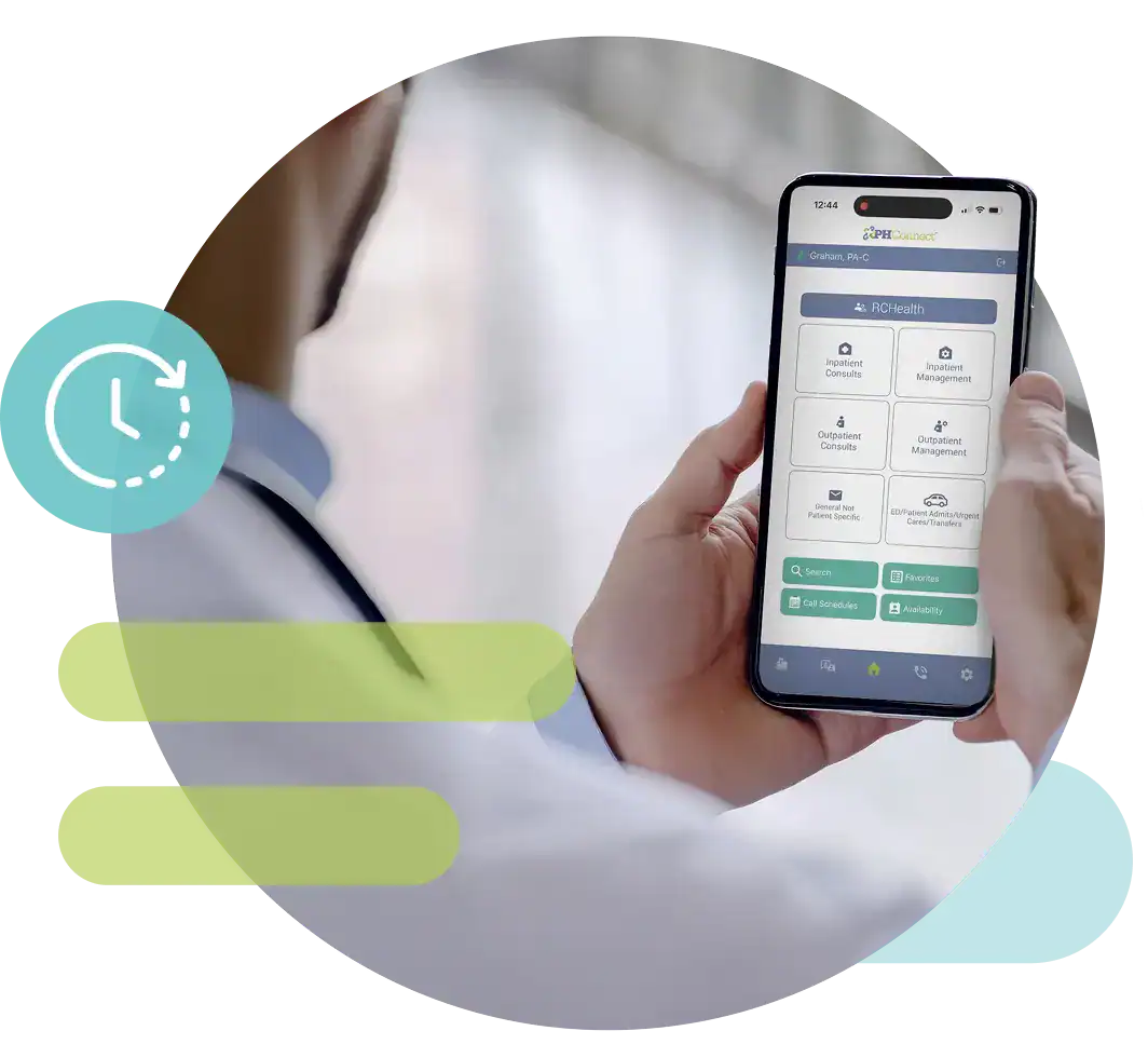 Healthcare professional using Proficient Health app on smartphone for patient management.