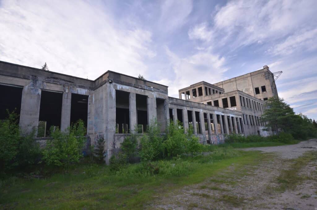 The abandoned Glovertown pulp mill is easy to see and explore in Newfoundland.