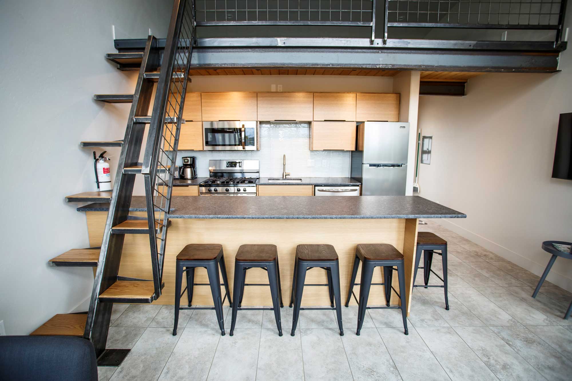 Modern kitchen in Cedar Creek Cabin with open layout and sleek appliances.