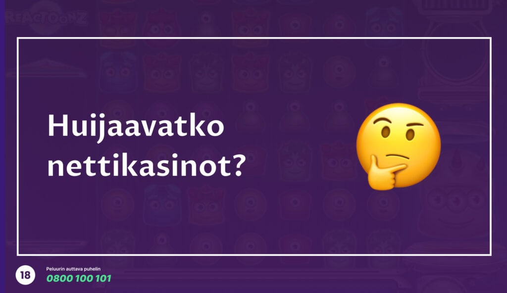Kuvassa miettivä emoji, ja teksti "Huijaavatko nettikasinot"