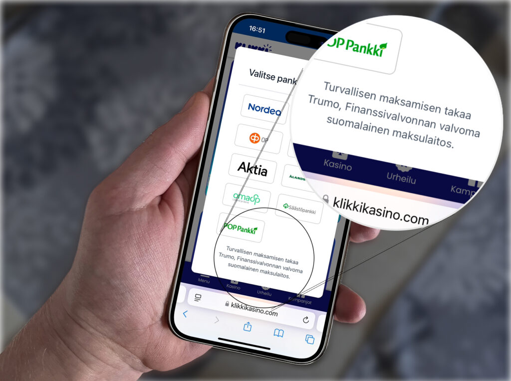 Rahapelisanomien nettikasinoiden tutkimista. Kuvassa korostettuna Finanssivalvonta merkintä Klikki Kasinolla.