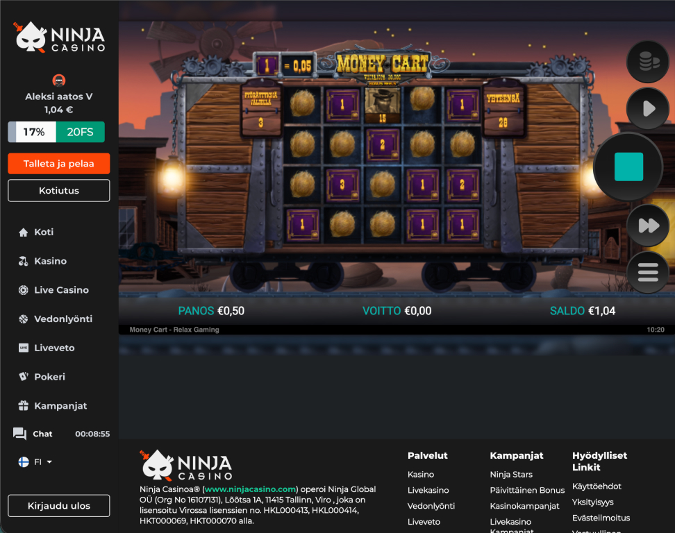 Ninja Casino auki Aleksi Virtasen testissä. 