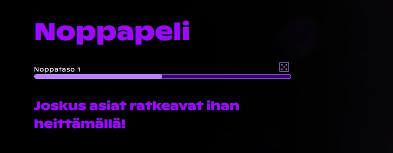Noppapelin seuraavalle tasolle etenemistä kuvaava banneri.