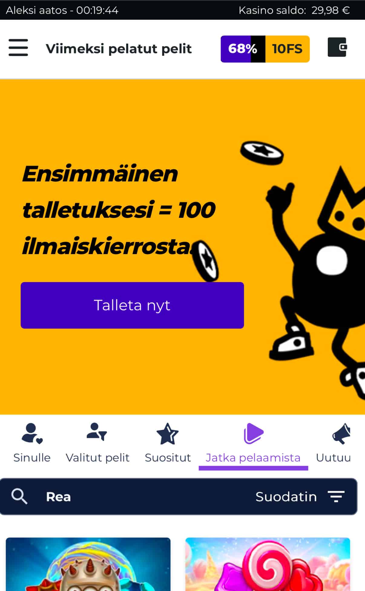 Boost Casino mobiilissa – ensitalletuksella 100 ilmaiskierrosta ja Talleta nyt -painike