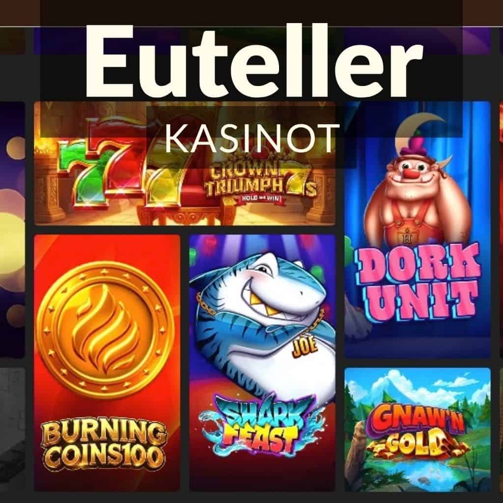 kuvassa näkyy Euteller kasinot teksti ja kasinon pelivalikoiman yksityiskohtaa. Euteller kasinot Rahapelisanomat