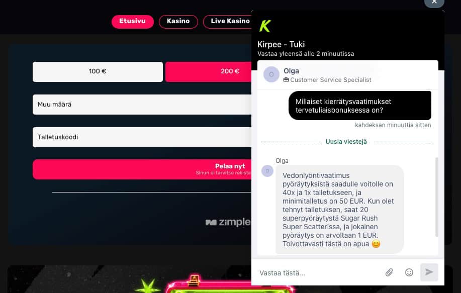 Kirpee kasino livechat rahapelisanomat
