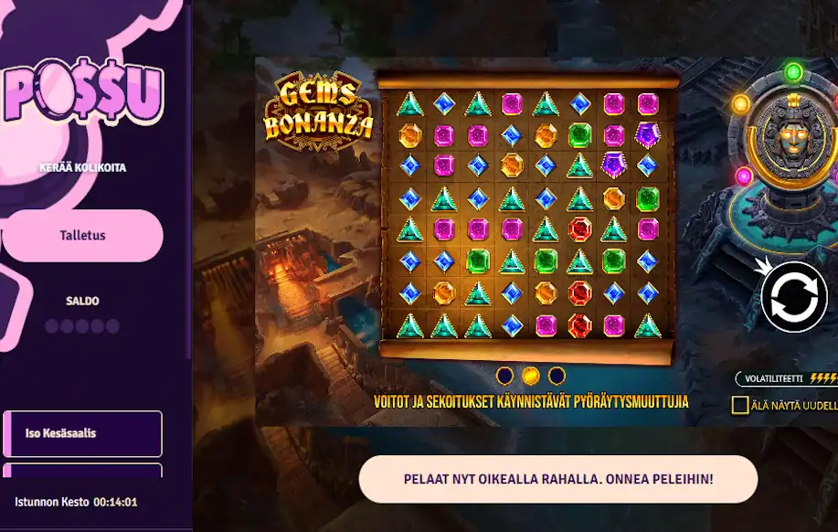 Gems Bonanza ja muut Possun kasinopelit toimivat kokemuksemme mukaan moitteetta. 