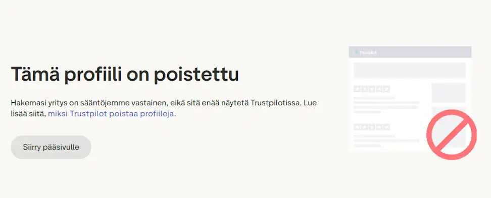 Trustpilot sivulla kerrotaan että Possu Casinon profiili on poistettu. 