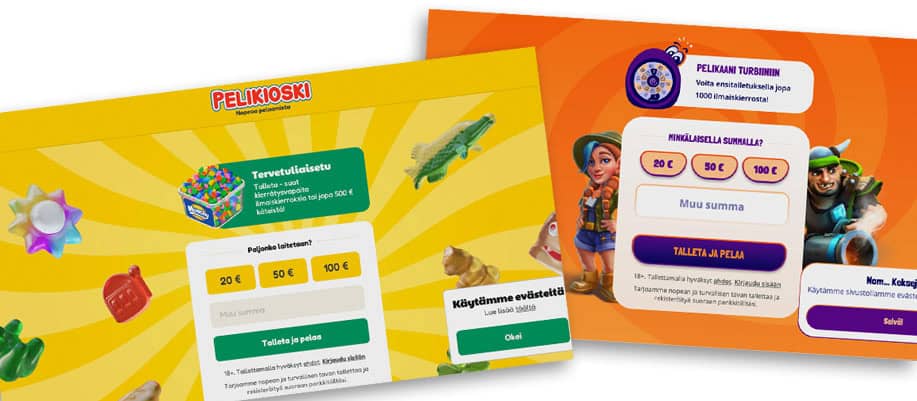 Pelikaani- ja Pelikioskisivustojen mainokset.