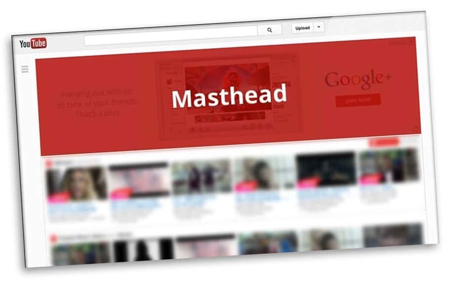 Kuvakaappaus Youtuben masterhead-mainospaikasta.
